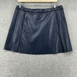Vince Genuine Leather Mini Skirt Women Size 10 Dark Gray Pockets